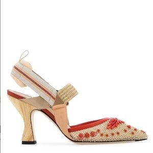 Fendi Colibri 85 MM Beaded Mesh Sporty Slingback Pumps